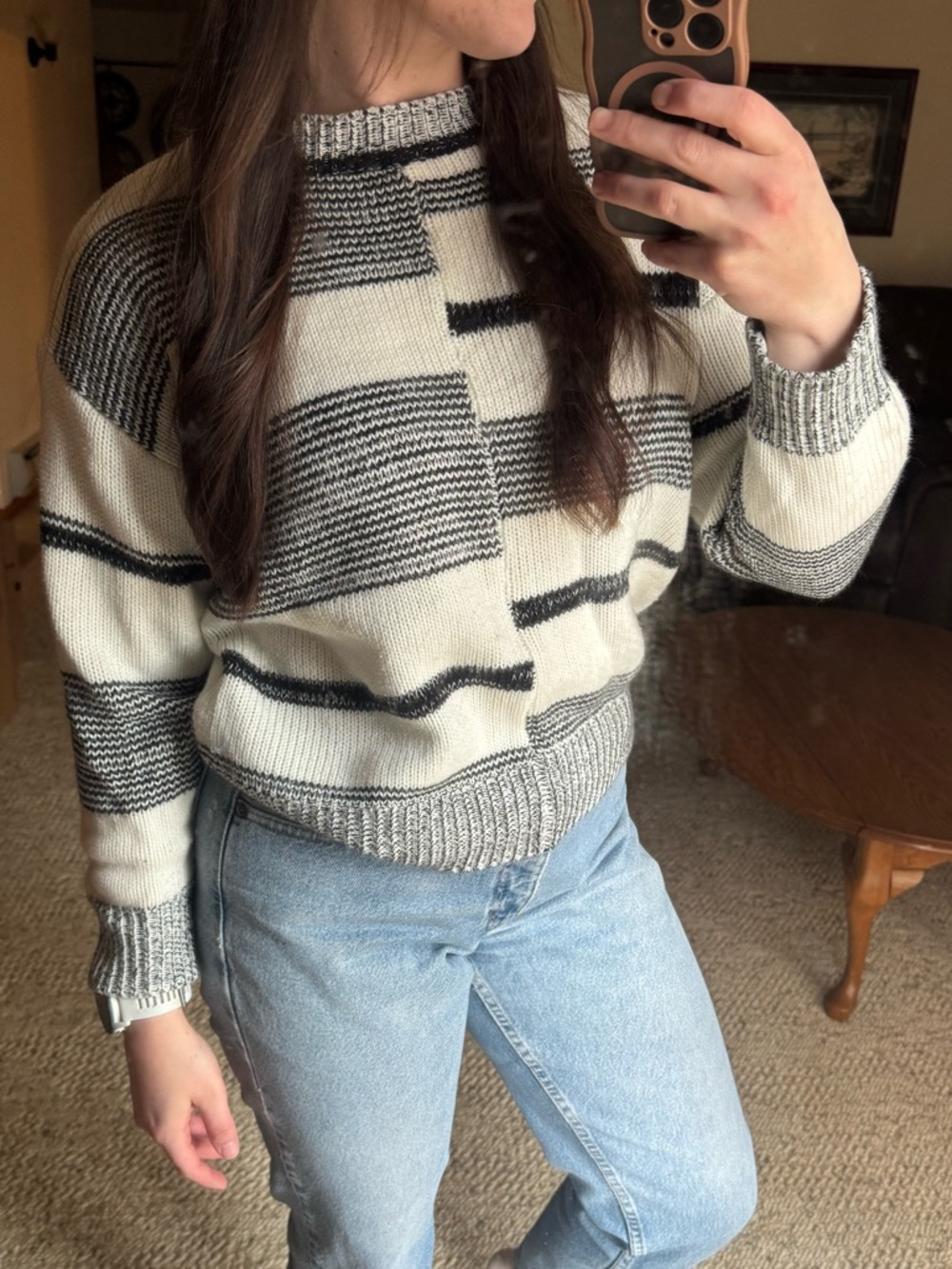 Vintage ecowish Wish Black & Cream Patterned Crewneck Sweater